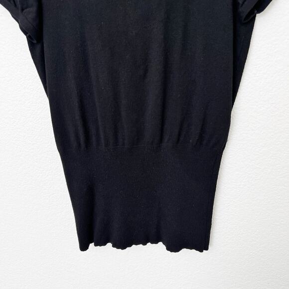 [Express] Black Cowl Neck Ribbed Knit Short Sleeve Sweater Top Size Medium M - Picture 7 of 9